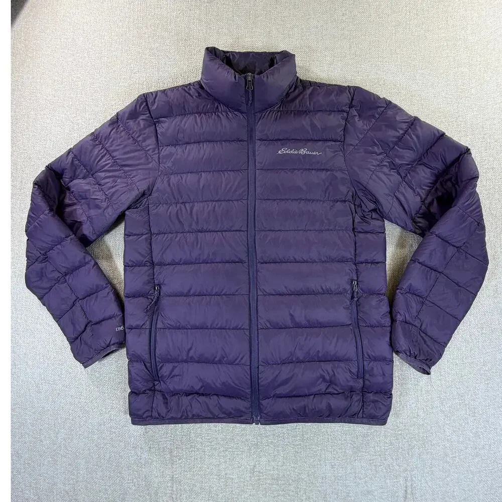 Eddie Bauer Men's Small Purple 80% Down Full Zip Long Sleeve Puffer Jacket Coat